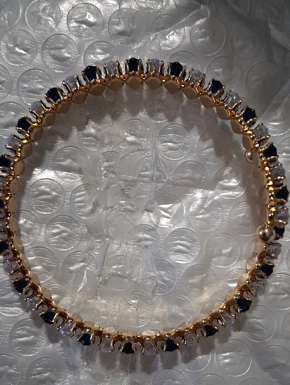 Gold Tennis Bracelet with Dark Blue and Clear Stones. BANGLE.UP TO 8.NWT - Picture 1 of 4